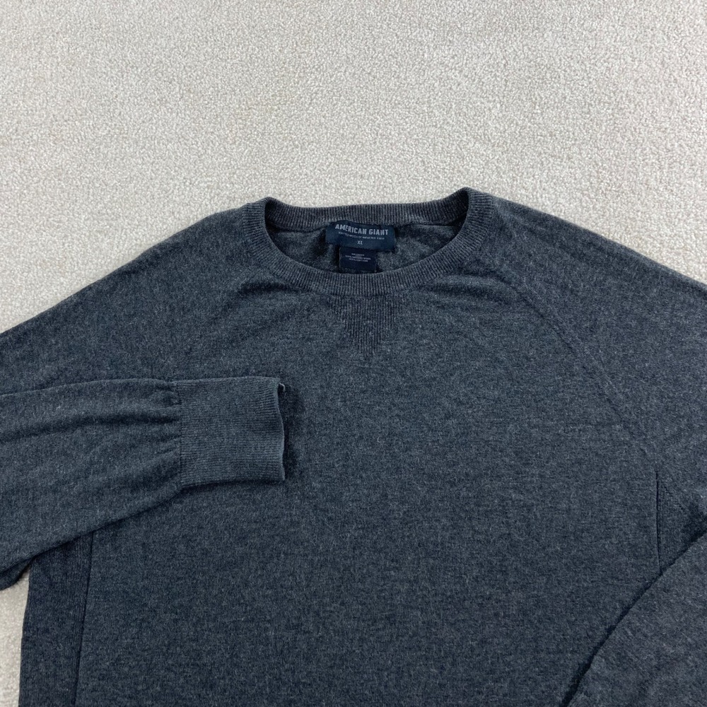 American Giant Sweater Mens XL Gray Merino Wool Cotton Blend Crewneck Raglan